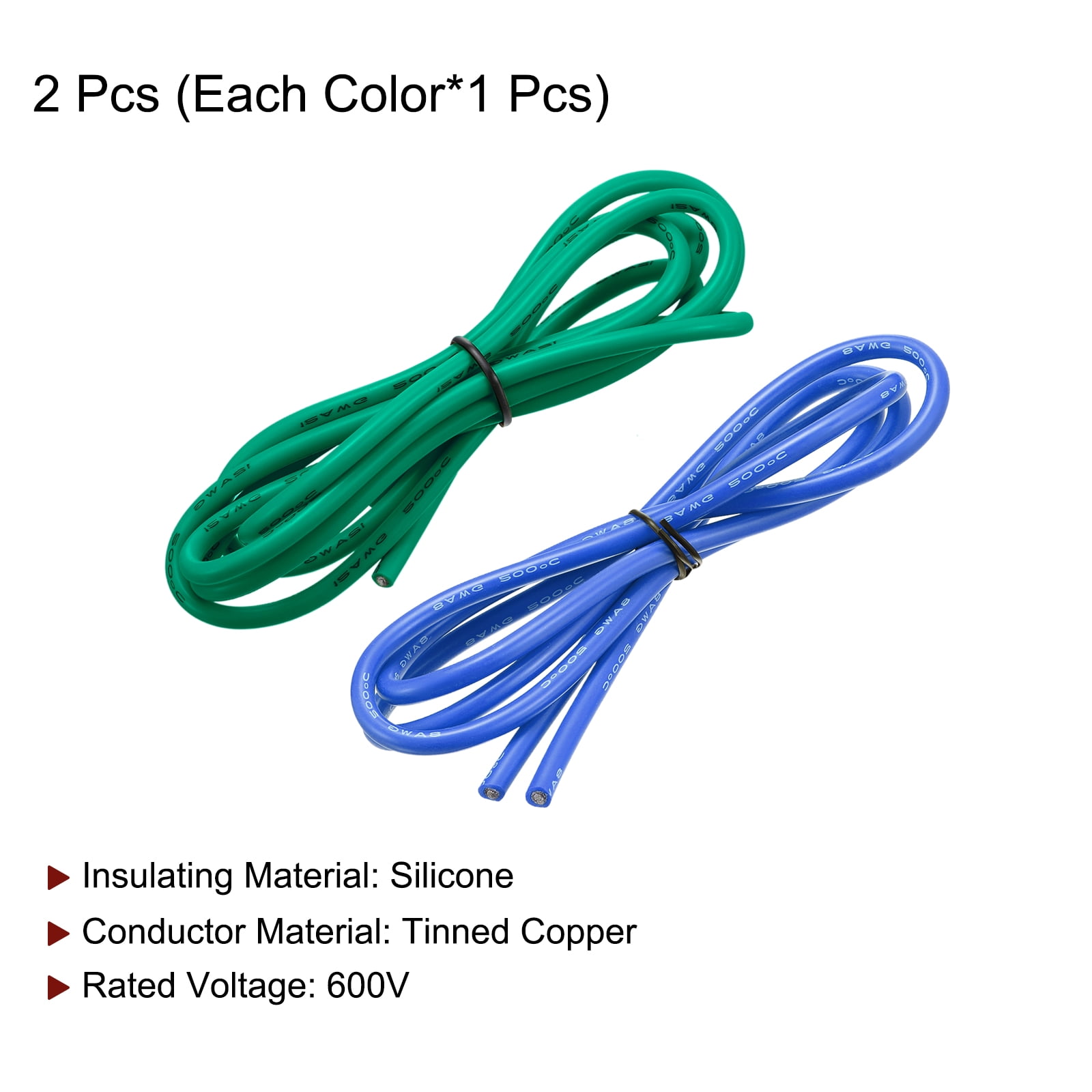 8 Gauge Silicone Wire 8AWG Stranded Wire Tinned Copper Wire High Temp Wire Blue/Green 1.5m/4.92ft 2pcs