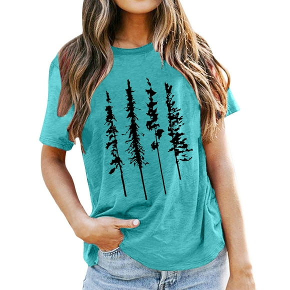 Fgnfyis Women's T-Shirts Women's Loose Top Printed Short Sleeve T Shirt - Stylish Casual Tops for Everyday Wear and Leisure Activities Womens Tops Mint Green S