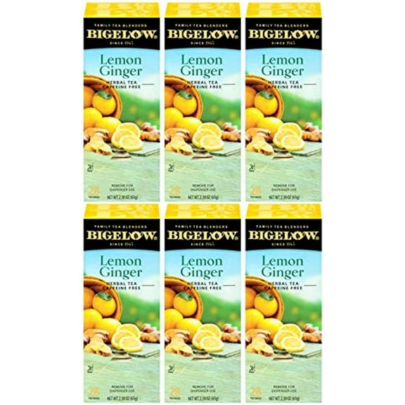 Bigelow Lemon Ginger Herbal Tea Bags 28-Count Boxes (Pack Of 6) Lemon Ginger Tea Bags Herbal Tea All Natural Gluten Free