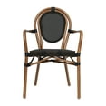 thumbnail image 6 of Emma + Oliver Set of Two Indoor/Outdoor Stacking Thonet Bistro Style Chairs with Arms, Black Textilene Seat and Natural Bamboo Finished Metal Frame, 6 of 15