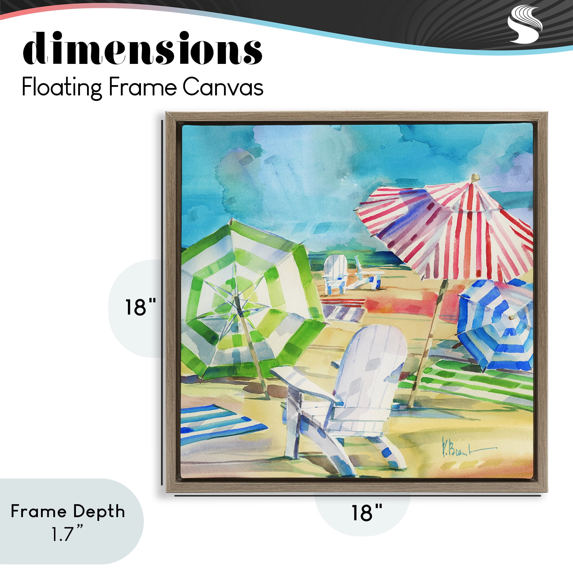 Stupell Industries Ventura Beach Umbrellas Brown Framed Floater Canvas Wall Art, design by Paul Brent