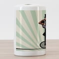 thumbnail image 3 of Retro Ceramic Toothbrush Holder, Vintage Inspired Circus Man on Monowheel Bike with Sun Rays, Decorative Versatile Countertop for Bathroom, 4.5" X 2.7", Eggshell Pale Green, 3 of 4