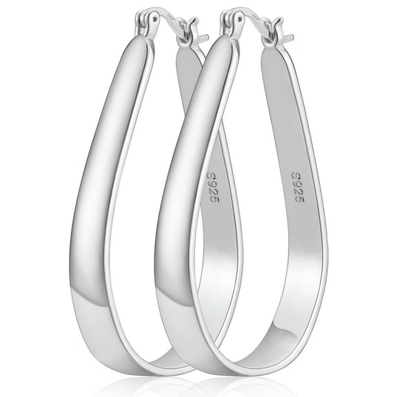 DORANA 18K White Gold Plated Oval Hoop Earrings for Women Hypoallergenic S925 Sterling Silver Earrings 20/30/40mm Big Hoops Birthday Valentines Day Jewelry Gifts Teen Girlfriend Wife Mom Age Ideas