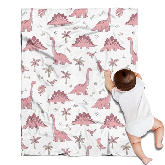 Pink Dinosaur and Bird Pattern Blanket,Comfortable Soft Lamb Wool Throw Blanket,All Season,Warm Lightweight Blankets for Sofa Bed Couch Living Room Chair,30"x40"