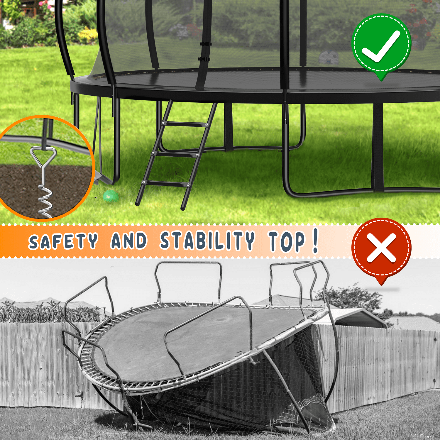 FIZITI 10FT 1000LBS Trampoline with Basketball Hoop for Kids,Pumpkin Outdoor Trampoline with Enclosure Net,Sprinkler,Light,Socks,Ladder, Recreational Backyard Trampoline Capacity for 3-4 Kids