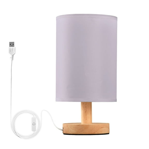 Bedside Desk Lamp LED Light Purple Table Nightstand Lamps Warm Light Fabric Lampshade for Home Bedroom Office Living Room Decor