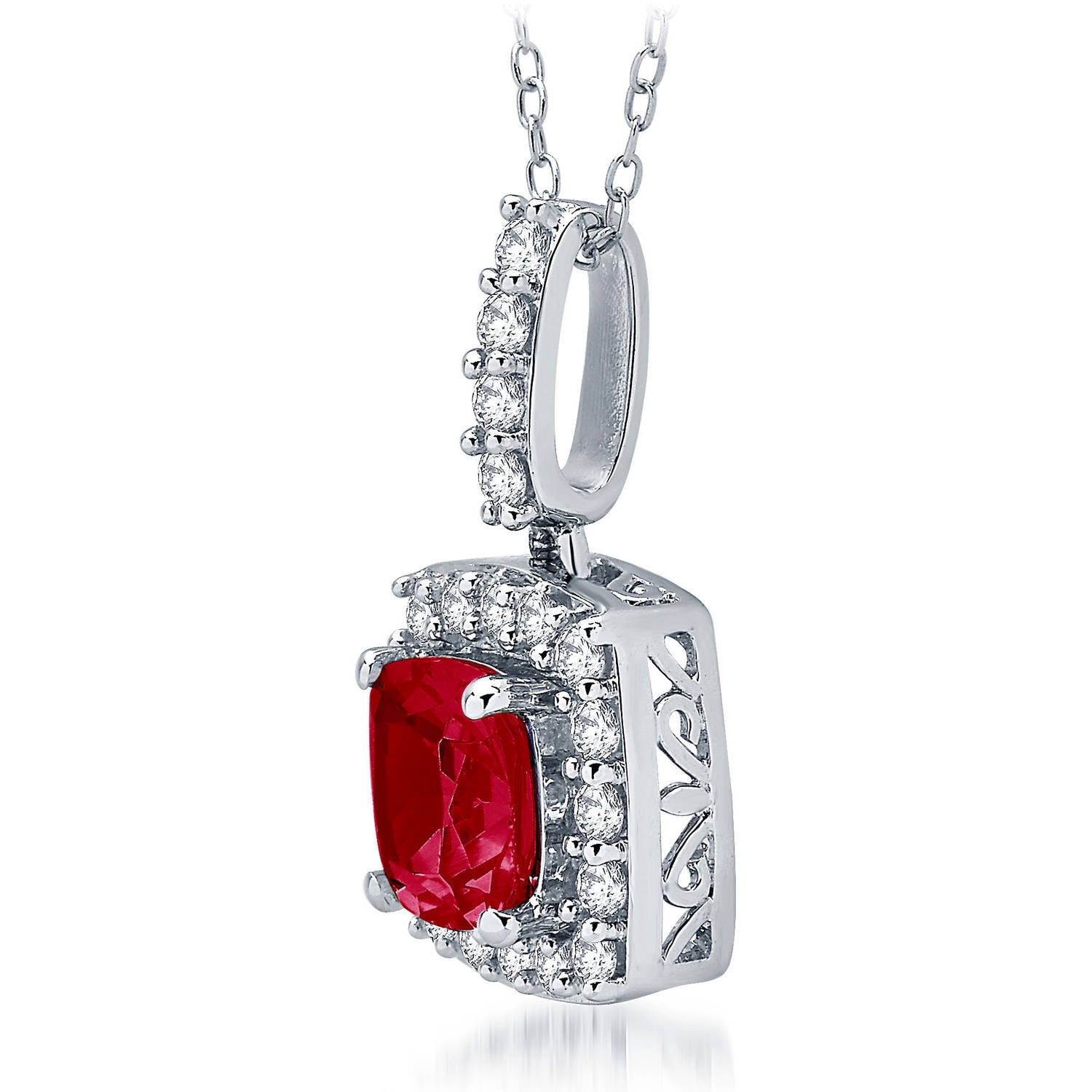 Created Ruby and Created White Sapphire Sterling Silver Pendant