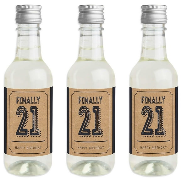 Big Dot of Happiness Finally 21 - 21st Birthday - Mini Wine and Champagne Bottle Label Stickers - 21st Birthday Party Favor Gift - Set of 16