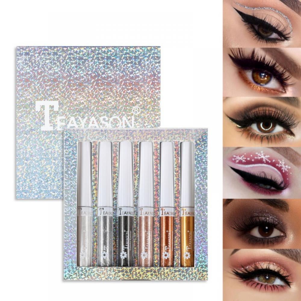 Glitter Liquid Eyeliner Set 6 Colors Silver Gold Metallic Shimmer