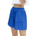 thumbnail image 6 of Tianiyouqing Sweat Shorts Women Cotton Breathable Stretchy Drawstring Pull on Sports Cargo Shorts Elastic Waist Mid Rise Trendy Shorts with Pockets Blue L, 6 of 8