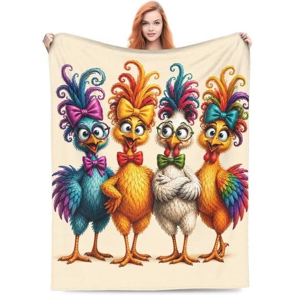 Funny Chicken Blanket for Kids Women Adults, Cartoon Chickens Throw Blankets, Soft Lightweight Fleece for Bed Sofa Home Living Room Decor, Birthday Gifts, 50x60in