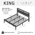 thumbnail image 3 of King Size Bed Frame with Storage Headboard, Metal Platform Bed with LED Lights & Charging Station, Heavy Duty Metal Slats, Gray, 3 of 9
