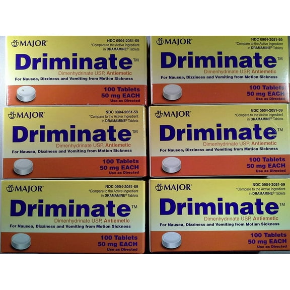 Major Driminate Dimenhydrinate 50mg Tablets for Nausea, Dizziness and Vomiting, 100 Count