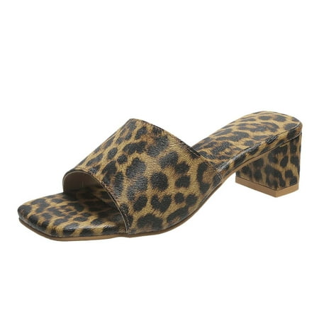 

Summer Saving Clearance! Kukoosong Block Heels for Women Open-toe Leopard Print Thick Heel Shoes Sandals Causal Slippers Womens Sandals Brown 42