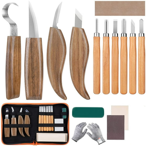RV Kit de herramientas de cincel de madera, 15 piezas de herramientas de tallado DIY con guantes resistentes a cortes, cuchillo de talla para escultor, carpintero, aficionado, adultos Sailing Electrónica