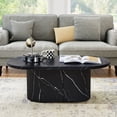 thumbnail image 5 of YOCWO Oval Coffee Table for Living Room with Wave Base, Mordern MDF Coffee Table for Apartment Small Space with Marble Veneer Finish, Black, 5 of 8