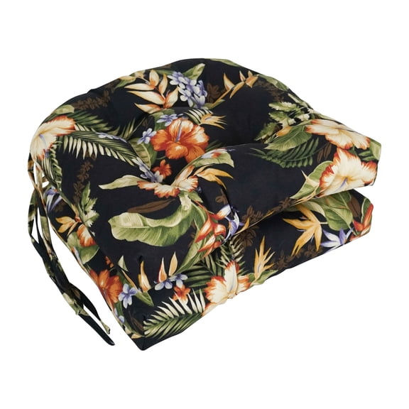 Blazing Needles 16-inch Outdoor Rounded Back Chair Cushion, 16" x 16", Freeport Ebony 2 Count