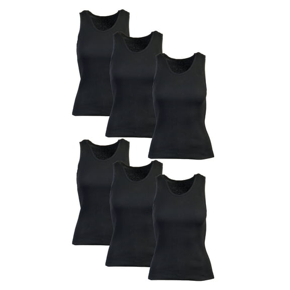 Essential Ribbed Cotton Tank Top for Women Cami 6 Pack, Black Medium
