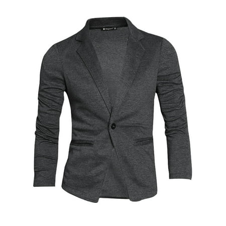 Lined Notched Collar Blazer - Men Notched Lapel Long Sleeve Single Button Closure Blazer