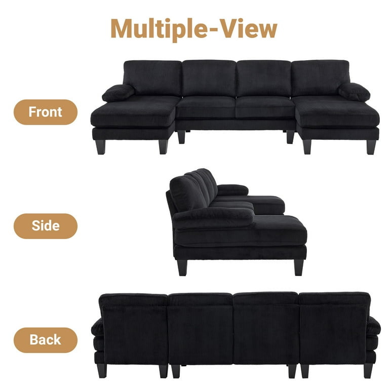 Ktaxon U-Shaped Sectional Sofa, 111 Inch Corduroy Couch, 4 Seats