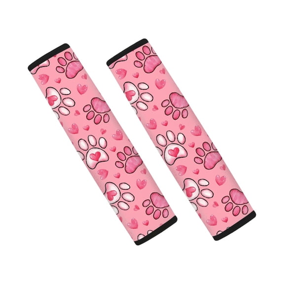 Chririnla Heart-Shaped Paw Print Pattern Seat Belt Pad 2 PCS, Car Seat Belt Pads Polyester Fabric Comfort Premium for Truck Sedan SUV
