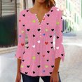 thumbnail image 2 of VKOYWKM Tunic Tops for Women Valentine's Day Shirts 3/4 Bell Sleeve Button V Neck Henley Shirt Cute Love Heart Print Pleated Empire Waist Tunic Blouses, 2 of 6