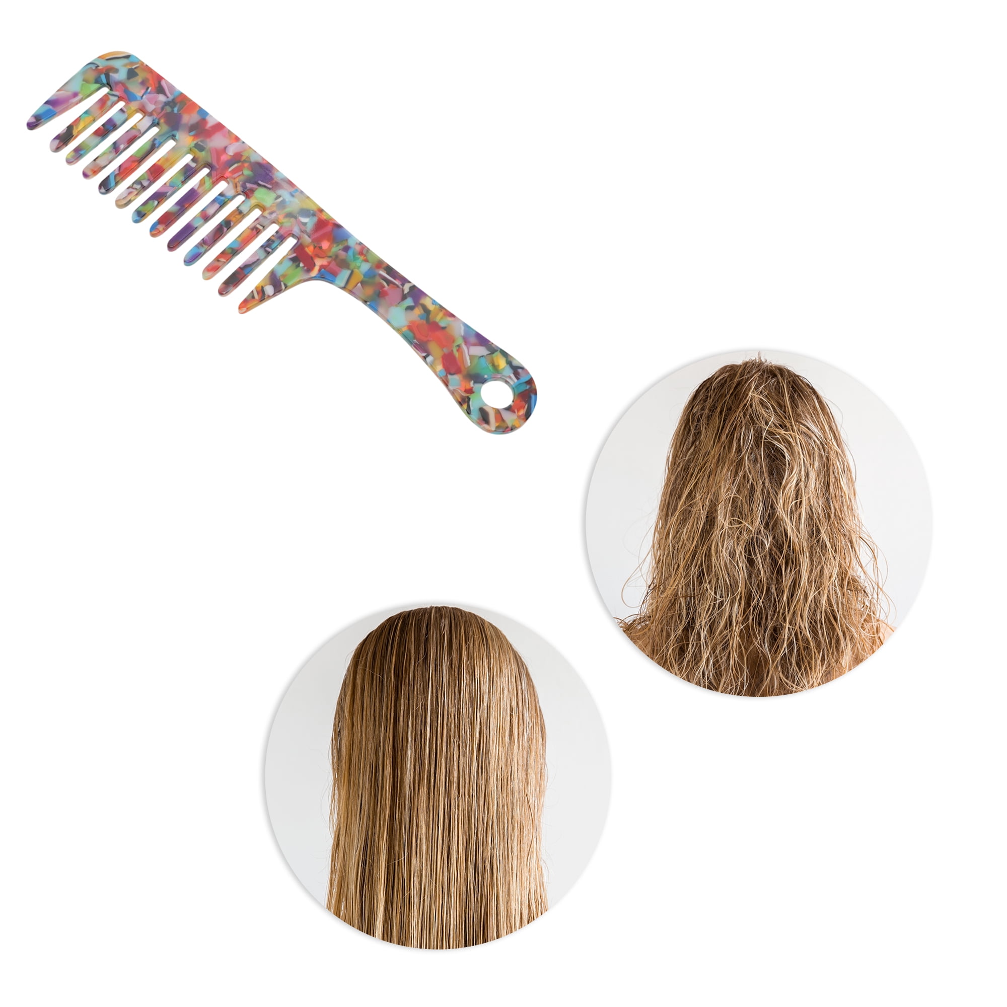 Unique Bargains 1 Pc Durable Marble Handle Hair Comb for All Hair Types Styles Colorful