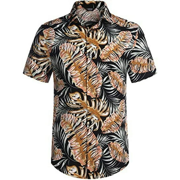 JINMGG Mens Shirts Clearance,Men's Hawaiian Shirt Loose Casual Beach Shirt Button Lapel Print Shirt