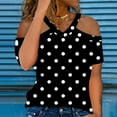 thumbnail image 2 of Lovskoo Womens Summer Tops Trendy Polka Dot Print V-Neck Off Shoulder Casual Short Sleeved Top Shirt Black, 2 of 6