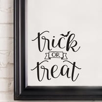 Halloween Trick or Treat (cursive) with ribbon Vinyl Lettering Wall Decal (6"H x 6"L Black)