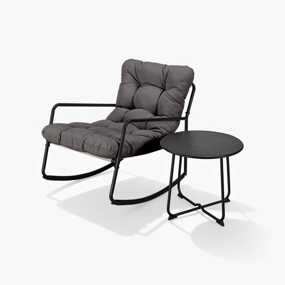 2-Piece Metal Comfy Modern Patio Rocking Chair Set with Side Table, Dark Grey