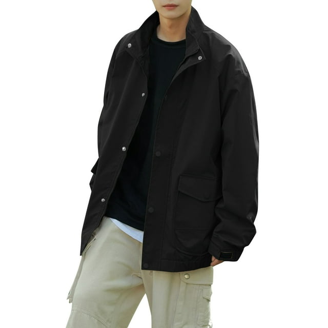 JHLZHS Welding Jacket Men's Solid Color Jacket Male Loose Casual Denim Jacket Retro Work Coat Fringe Jacket 1023