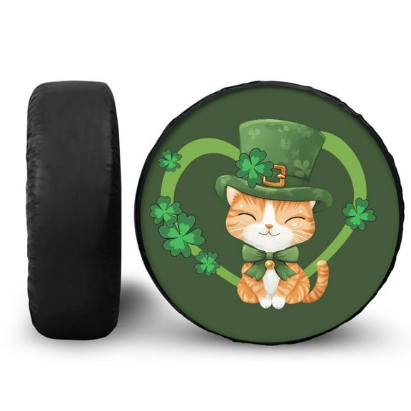 Yuyamidu Cat Spare Wheel Tire Cover Green Leaf Tire Covers St. Patrick's Day Tough Tire Cover Protective Cover for RV Camper Travel Trailer SUV Truck