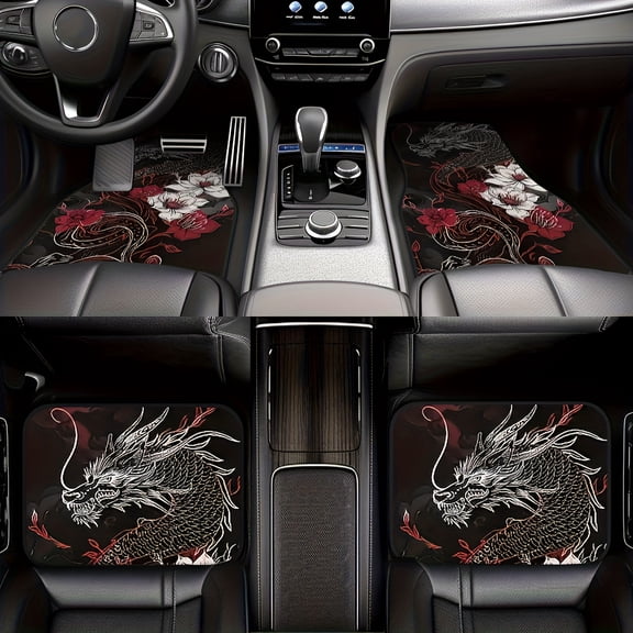 4PCS Dragon Car Floor Mats, Anti-Slip Floor Liners, Universal Fit for Cars, SUVs & Trucks, Fantasy Dragon Art Design, Durable All-Season Interior Protection