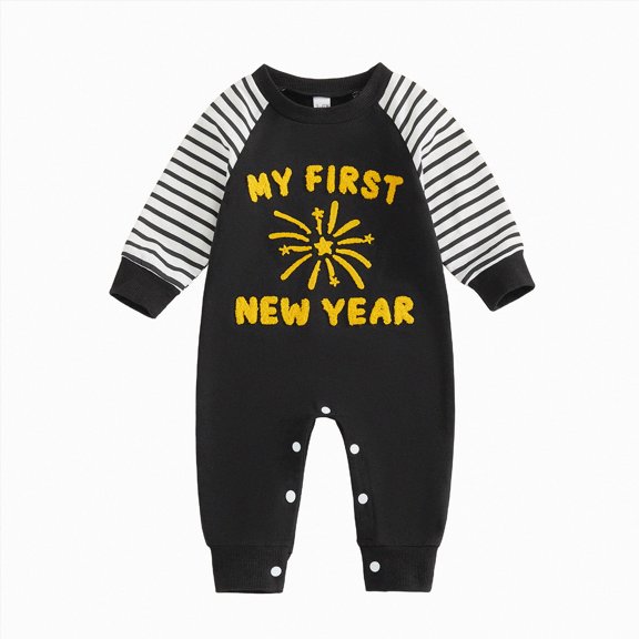 YDFCWX Baby Rompers Boy Infant Baby Boy Fall Clothes Jumpsuit Romper Newborn Outfit Long Sleeve Crew Neck Letter One Piece Clothing Black,6-12 Months