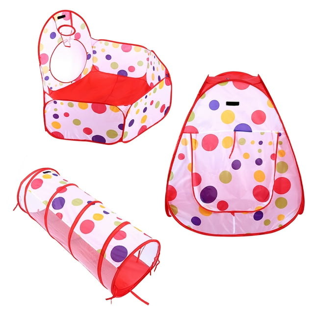 Tienda de juego portátil ANGGREK 3 en 1 con Túnel y Piscina de bolas color Rojo con puntos