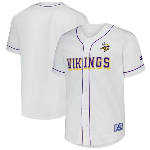 Men's-Starter White Minnesota Vikings Relay Full-Button Baseball Jersey
