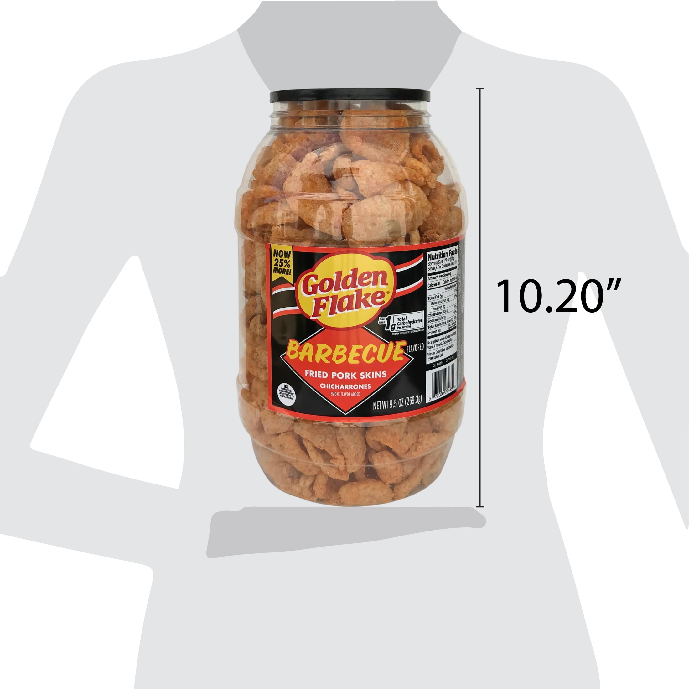 (2 pack) Golden Flake Barbecue Fried Pork Skins, 9.5 oz Barrel
