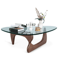 thumbnail image 4 of Mid-Century Coffee Table Triangle Glass Top Table and Solid Wooden Base Triangle Side End Table Easy Assemble,Dark Walnut, 4 of 10