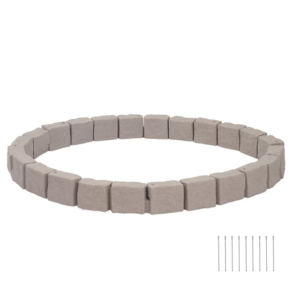 KFFKFF Faux Stone Landscape Edging, 15.5 ft Kit, No Dig Garden Edging Border, Blocks for Lawn, Flower Beds, Yards, 4 Pack Each Section Has 6 Bricks, 9 Spikes & End Cap, Beige