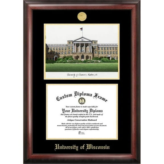 Campus Images WI995LGED University of Wisconsin Gold embossed diploma frame with Campus Images lithograph