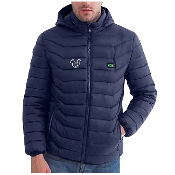 LpwkSSA Men's Heated Puffer Coat Casual Printing Zipper Four Control 21 Areas Heat Heating USB Charging Long Sleeve Hooded Outwear Blue XL
