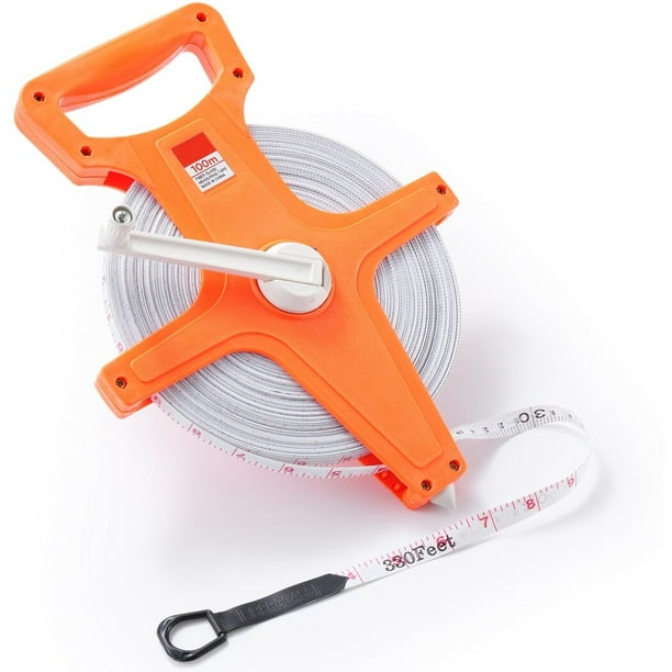 Cinta métrica de carrete abierto, cinta métrica industrial estándar y métrica extralarga de 100 m/330 pies, rueda métrica de doble cara para patio, campo, carpintería, construcción