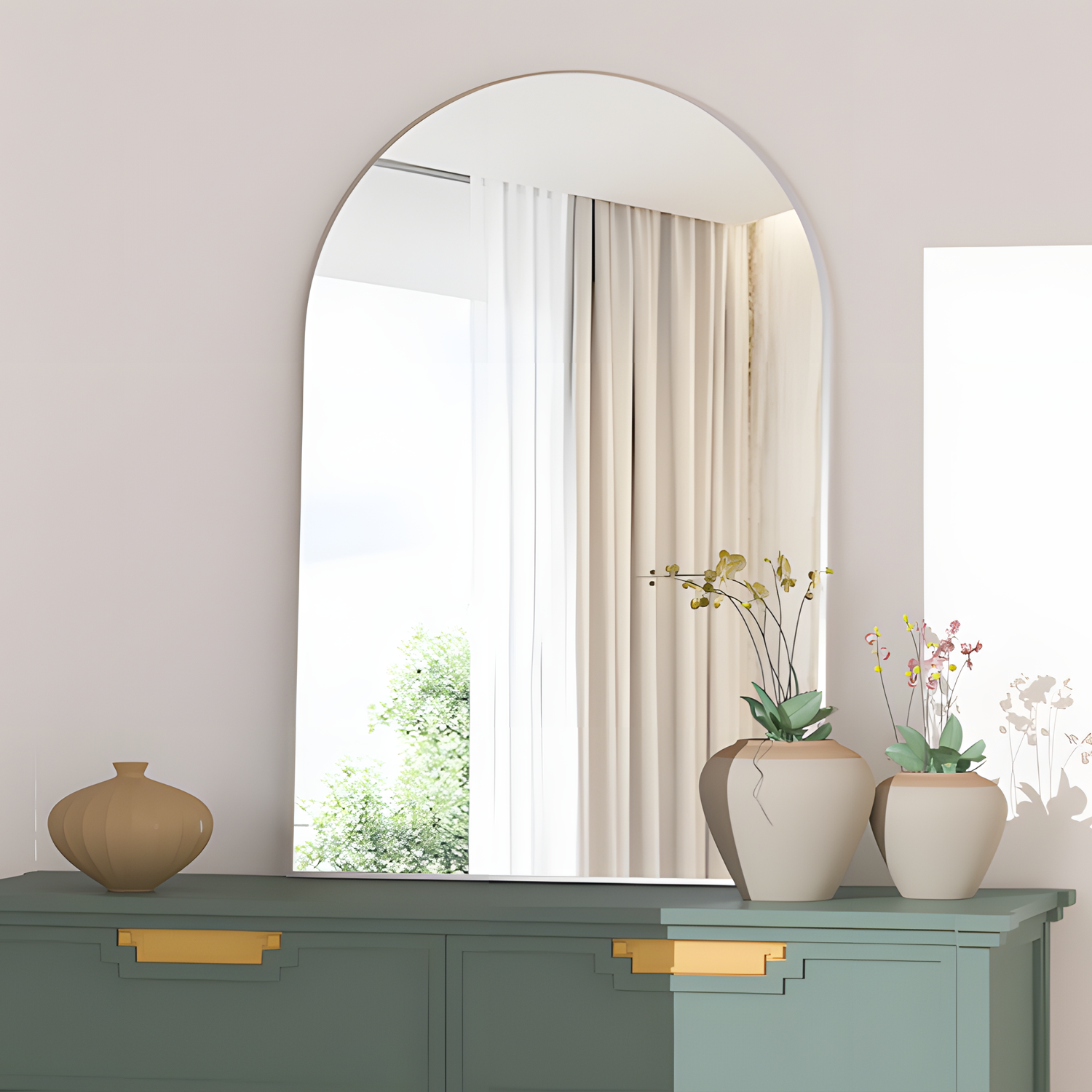 Conguiliao 20" x 30" Arched Wall Mirror, Silver Frame photo 2
