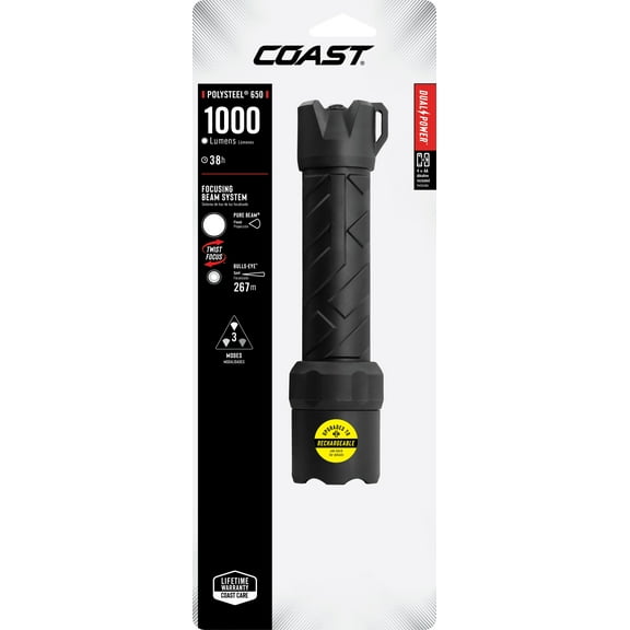 COAST Polysteel 650 LED Flashlight – 740 Lumens, Storm Proof, Twist Focus, 14.1 oz