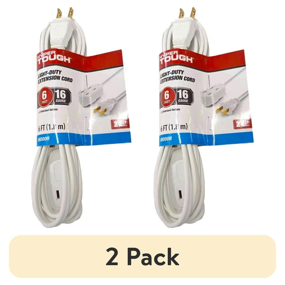(2 pack) Hyper Tough 6FT 16AWG Indoor Household Extension Cord, 125V, 13A