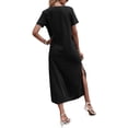thumbnail image 3 of Summer Casual Women V-Neck Solid Color Side Slit Dress With Pocket, 3 of 4
