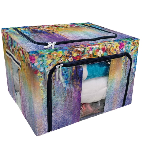 PKQWTM Watercolor Floral Ivies and Vines Flowers Storage Bag Clear Window Storage Bins Boxes Large Capacity Foldable Stackable Organizer With Steel Metal Frame For Bedding,Clothes,Closets, Bedrooms