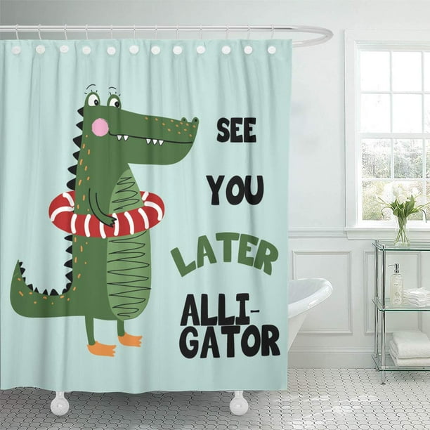 Atabie Green Wildlife Alligator White Baby Babyboy Shower Curtain 66x72 Inch Com Atabie Green Wildlife Alligator White, Alligator Shower Curtain