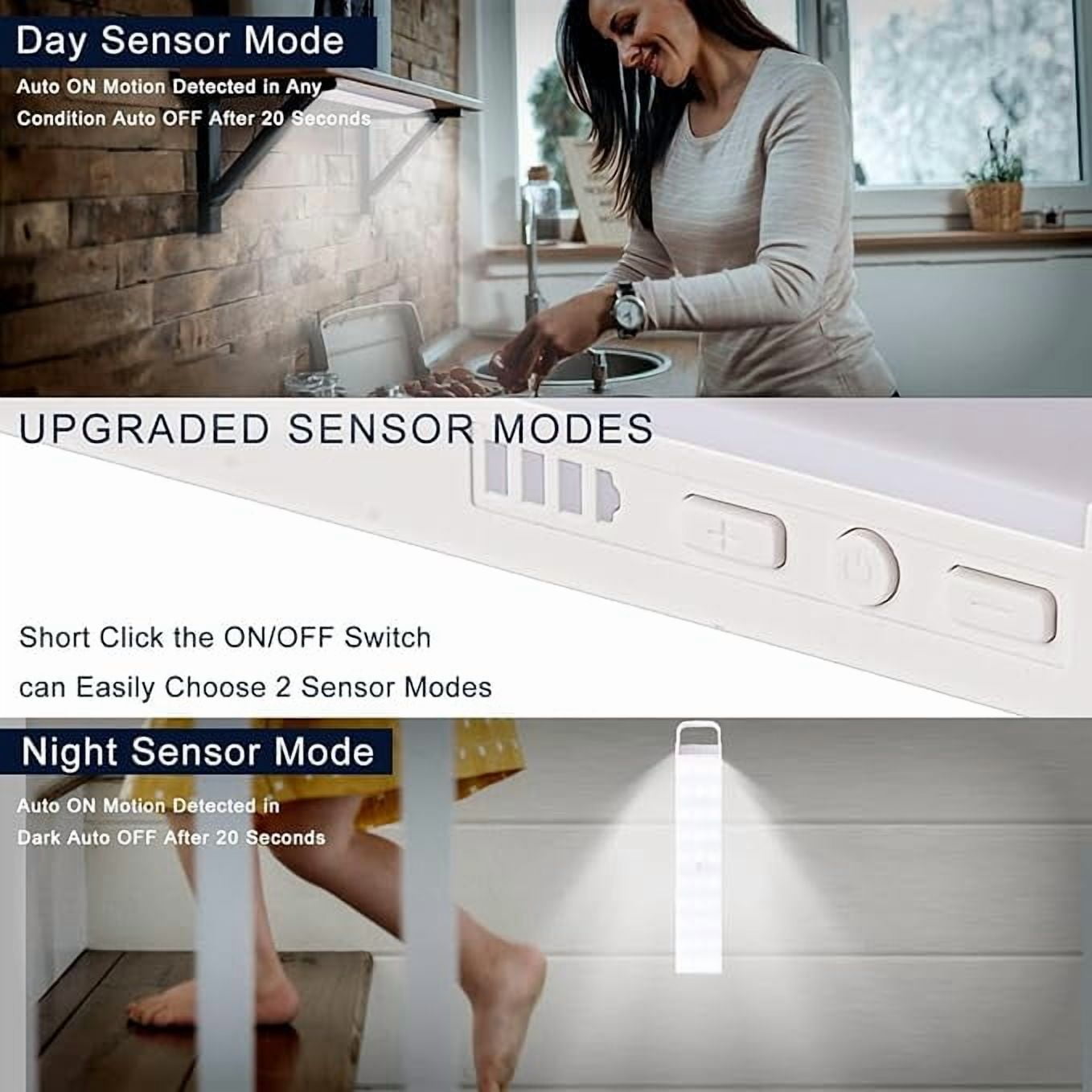 Yifeid Motion Sensor Closet Lights, Wireless 60 LED Under Cabinet Lights USB Rechargeable Kitchen Cupboard Lights with Magnetic Strip and Hook Auto on/off Night Light for Wardrobe Hallway Closet